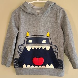 Grey light weight hoodie with monster truck on front